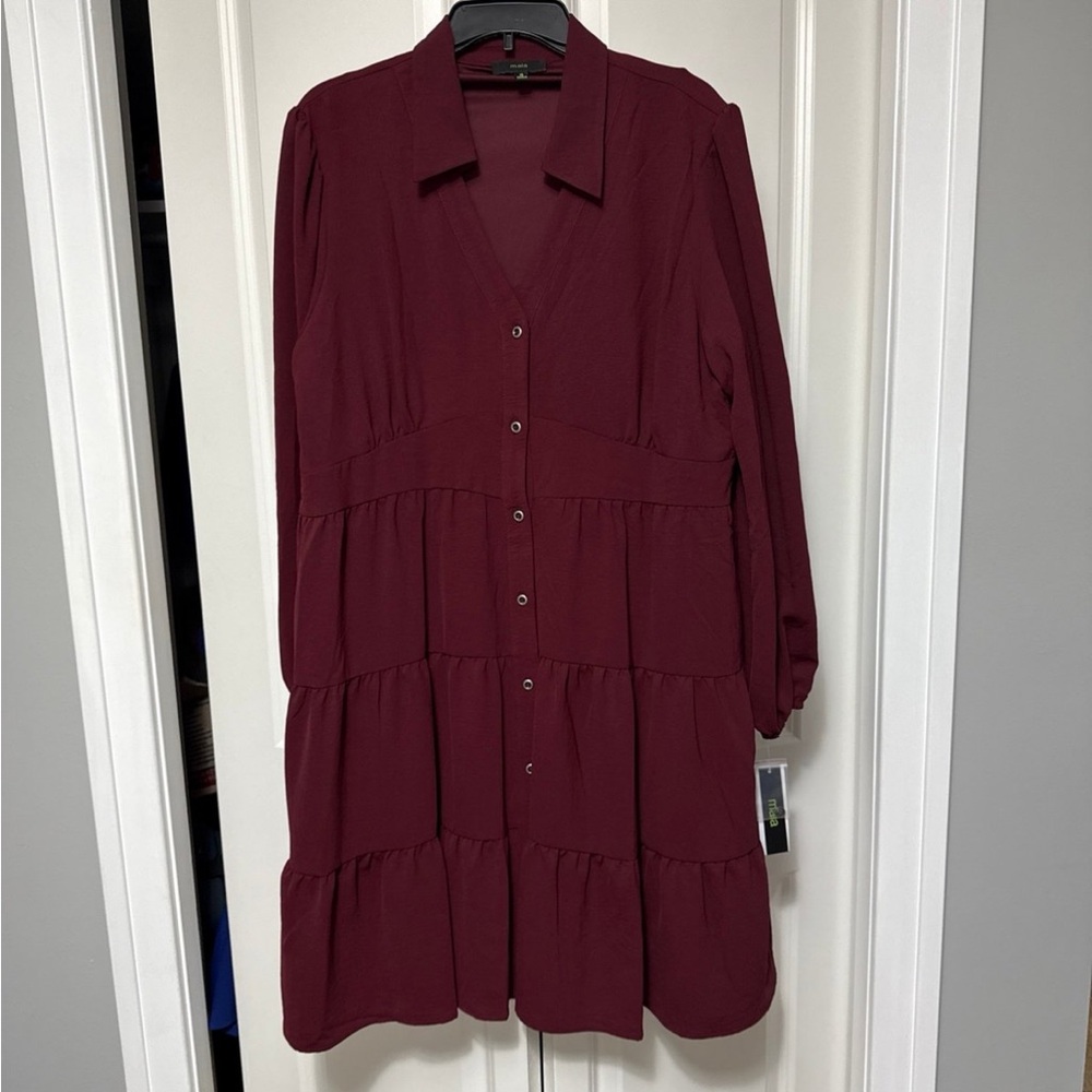 Maia Elegant Burgundy Button-Down Dress